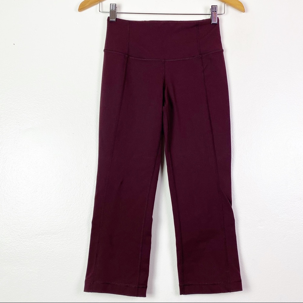 Lululemon Gather & Crow Women's Full On Luon Plum Bordeaux Drama Slit Crop Capri
